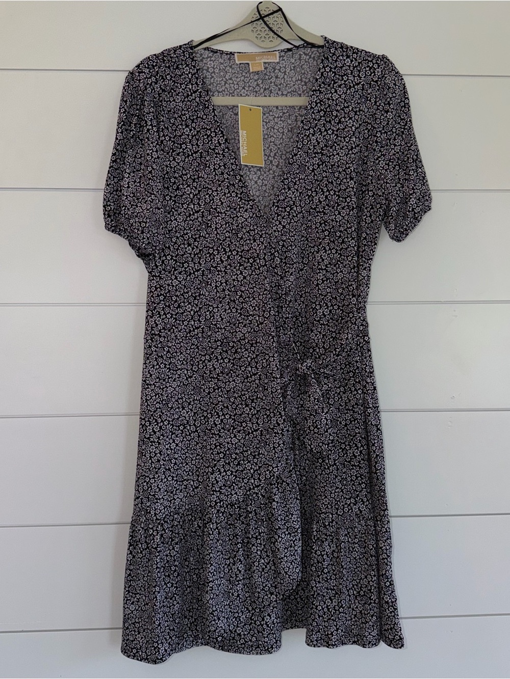Michael Kors Size Large L Floral Print Julia Faux Wrap Ruffle Dress Knee Length